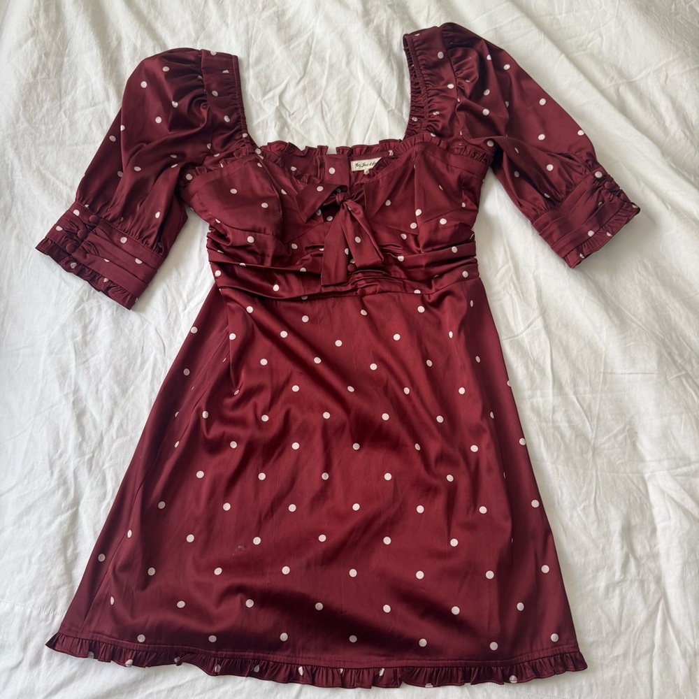 For Love And Lemons Burgundy Polka Dot Mini Dress